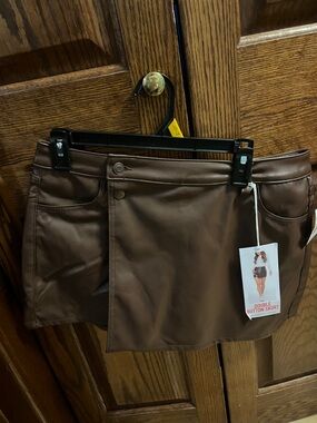Celebrity Pink Brown Faux Leather Mini Skirt